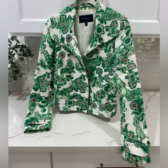 Burberry London linen jacket green floral GUC size 6 - Picture 1 of 8